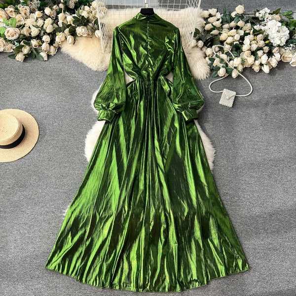 Deep V-neck Glossy Satin Dress
