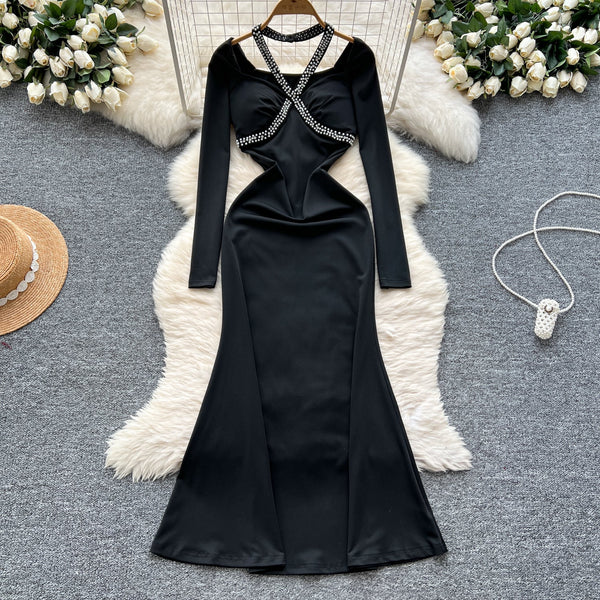 Beaded Cross Halter Party Dress