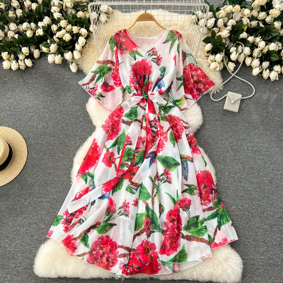 Floral Printed Loose-fit Chiffon Dress