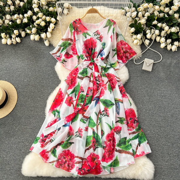 Floral Printed Loose-fit Chiffon Dress