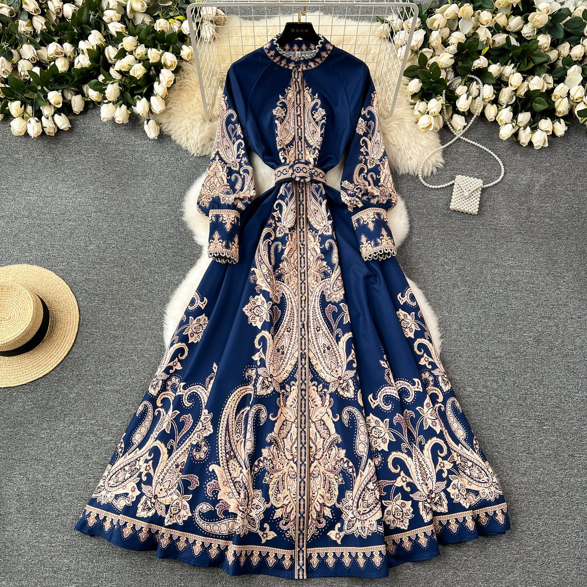 Courtly Floral Printed Draped Dress