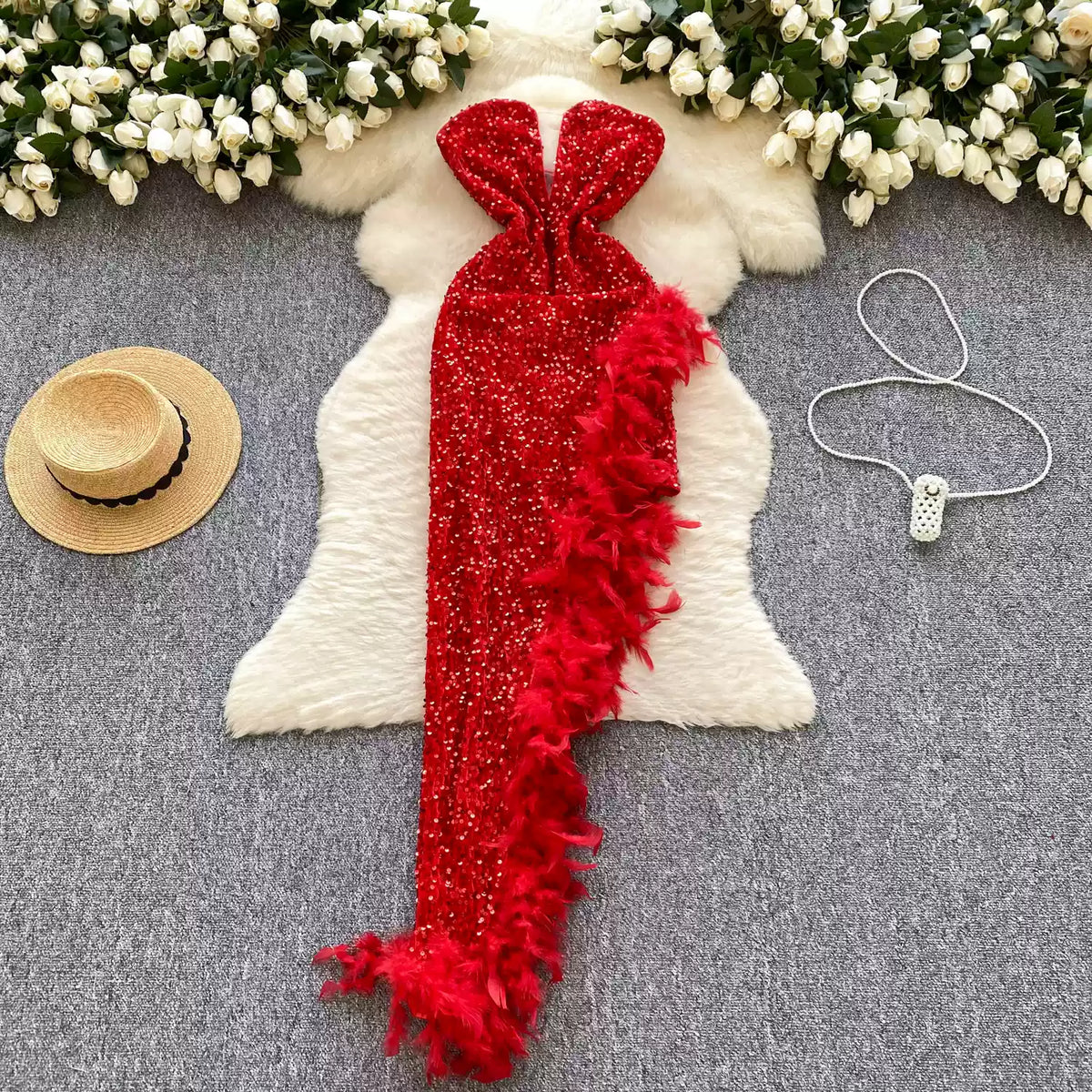 Irregular Design Sequined Velvet Dress