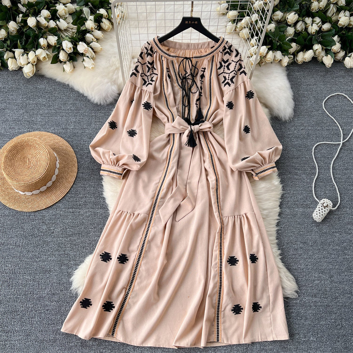 Niche Flared Sleeve Embroidered Dress