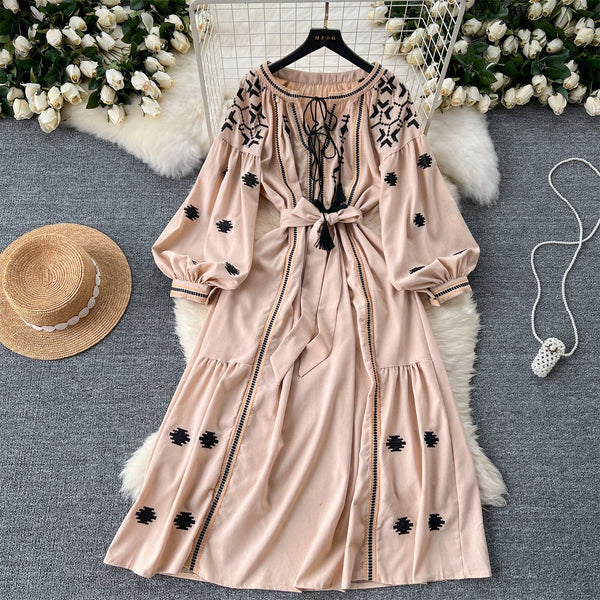 Niche Flared Sleeve Embroidered Dress
