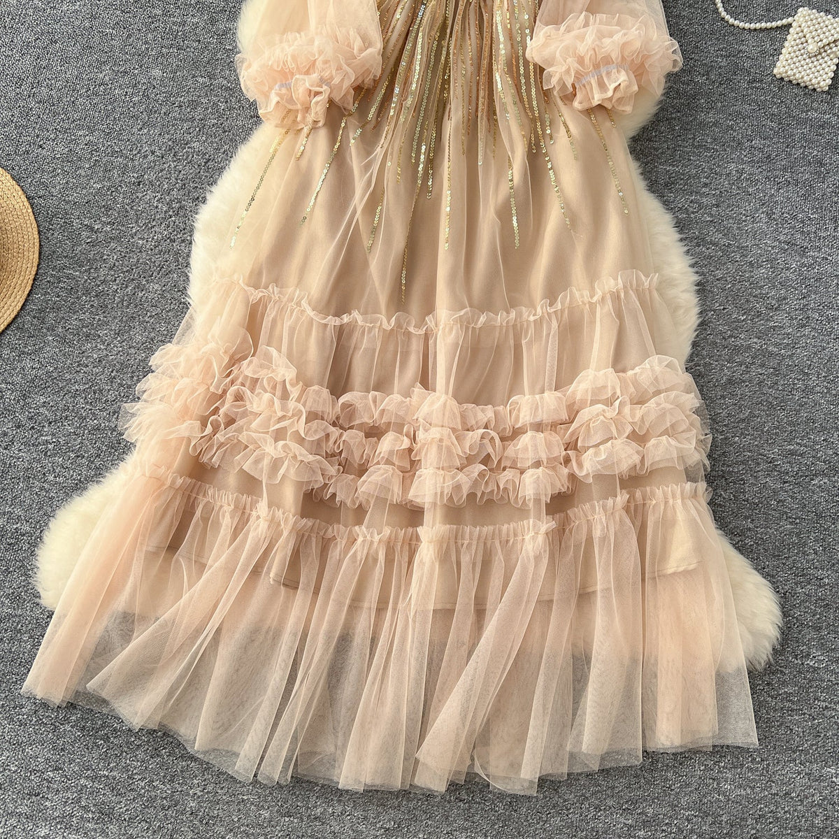 Embroidered 3D Ruffled Mesh Dress