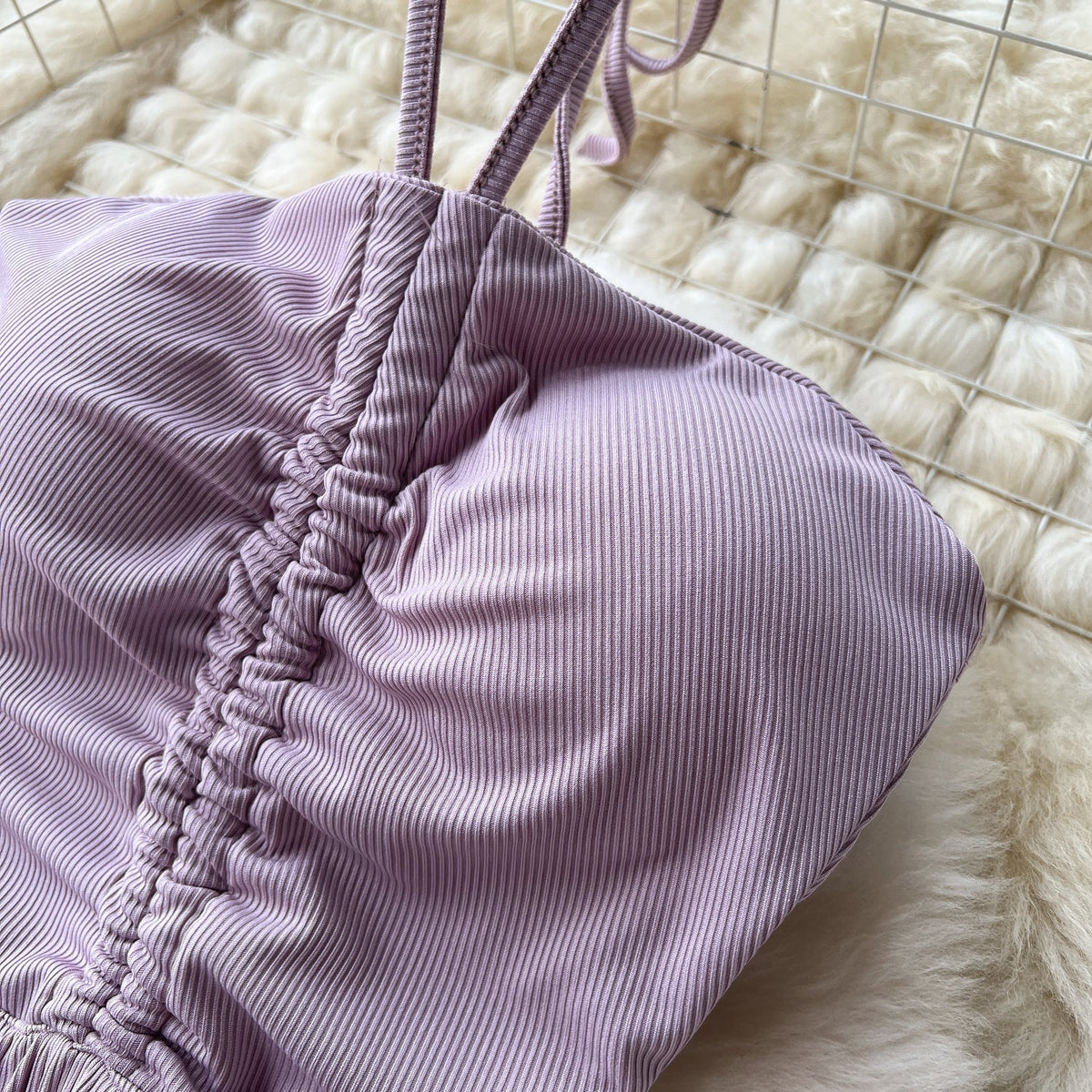 Hollowed Pleated Draped Halter Dress