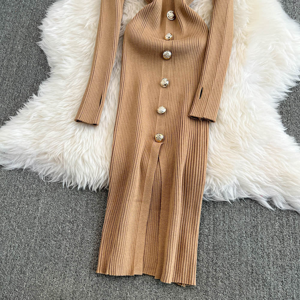 Elegant Off-shoulder Knot Knitted Dress
