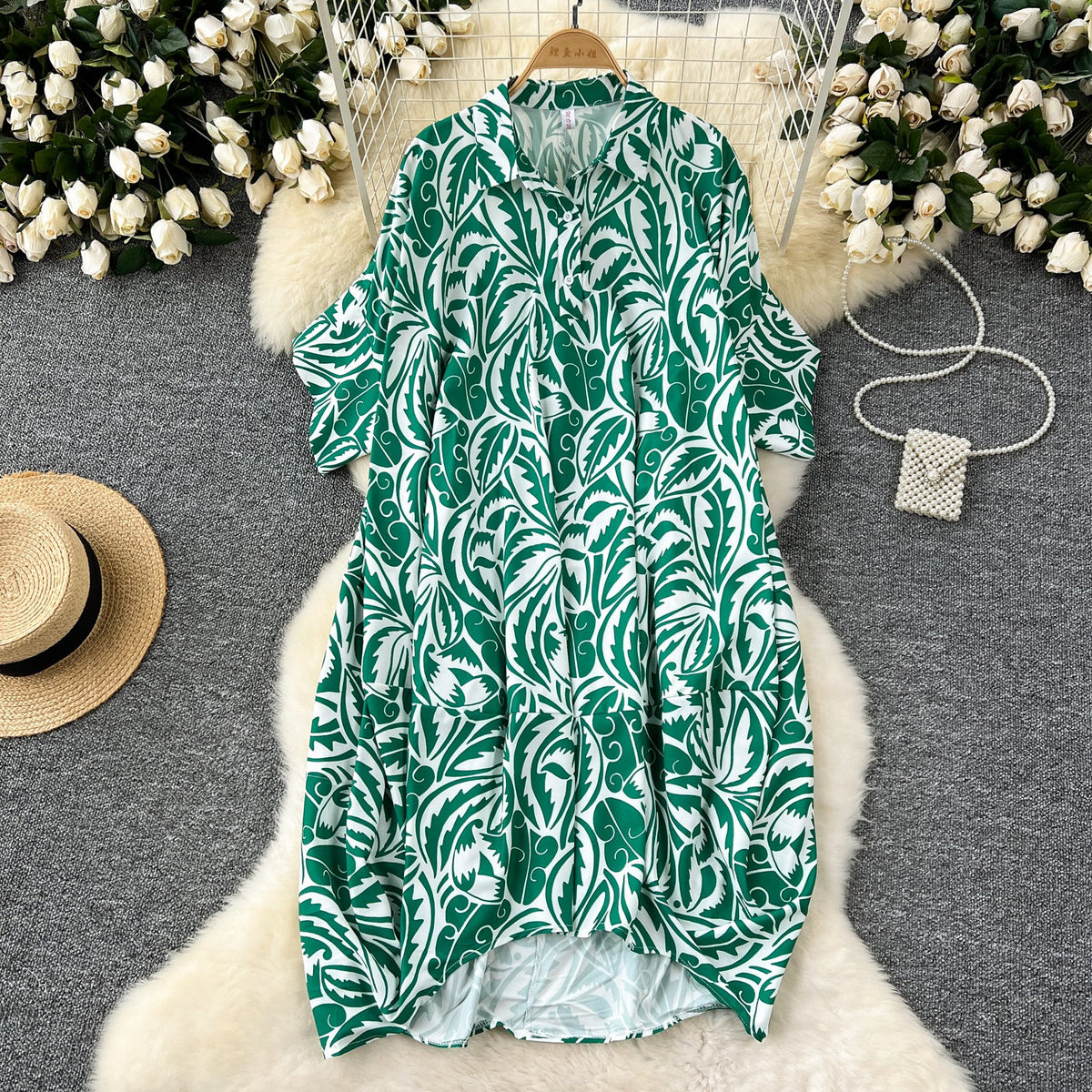 Oversized Floral Printed Shirt Dress