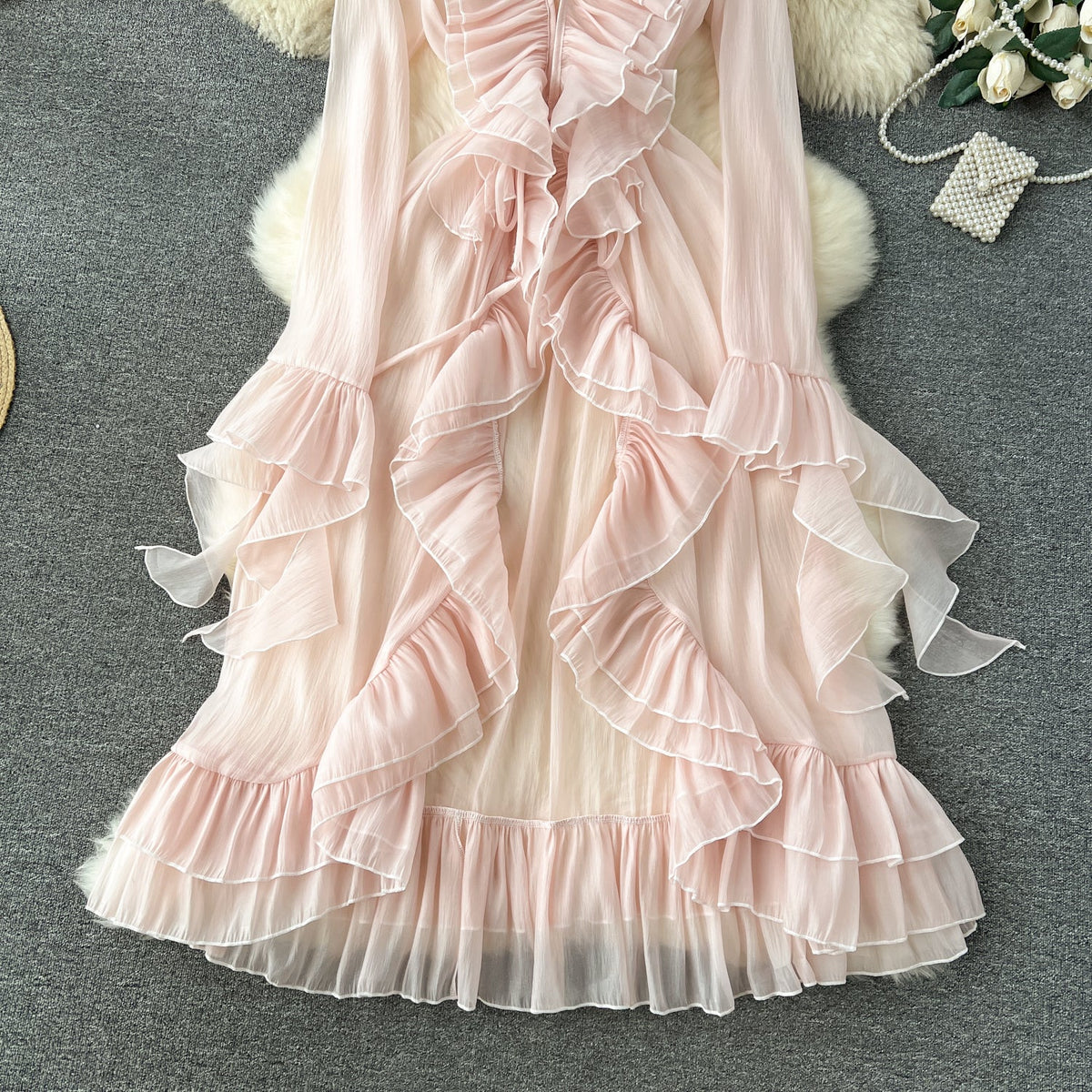 Fairy Pink Ruffled Chiffon Dress