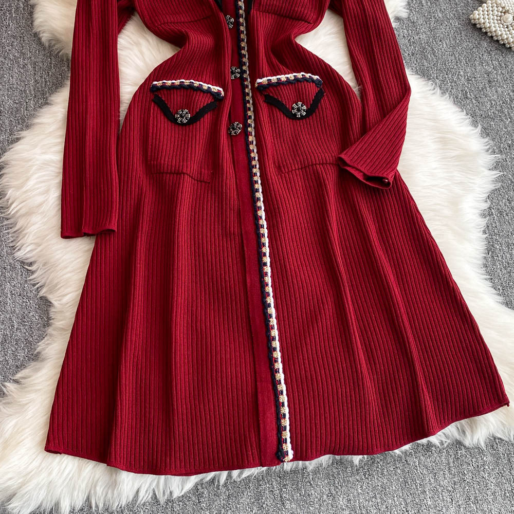 Beaded Color Blocking Knitted Dress