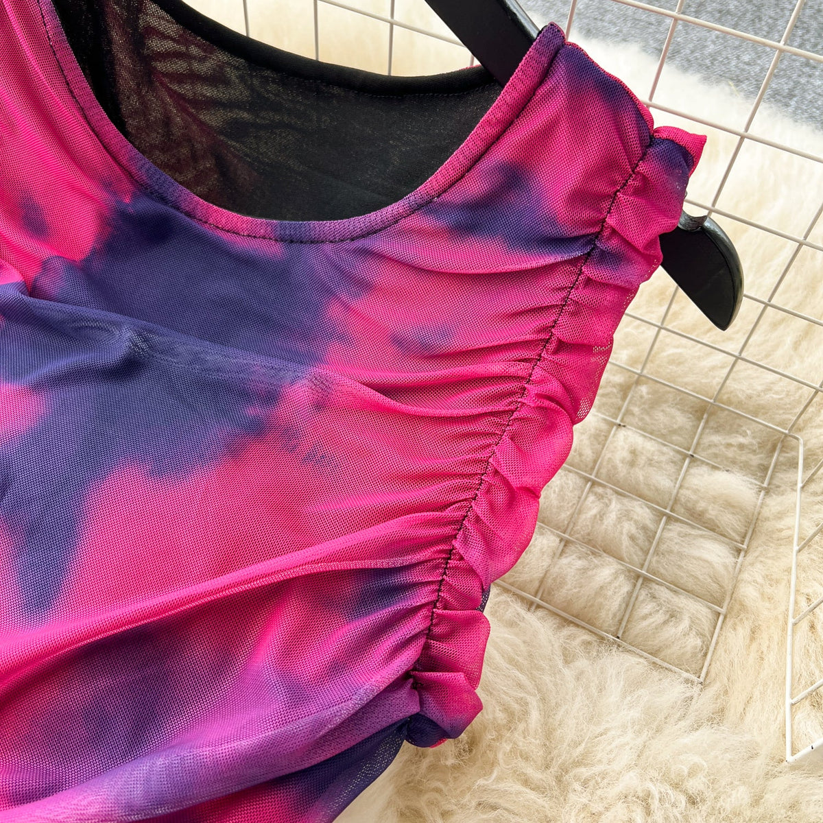 Elegant Tie-dye Pleated Vest Dress