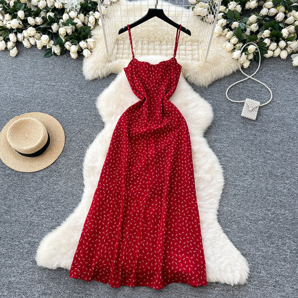 French Style Lace-up Floral Slip Dress