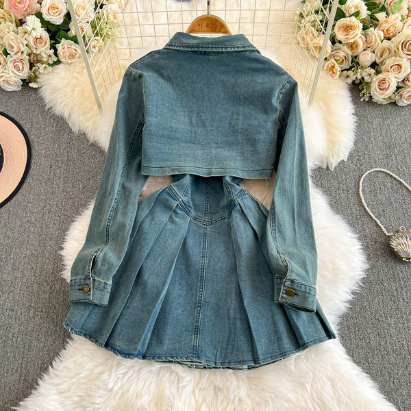 Vintage Cape&Slip Dress Denim 2Pcs