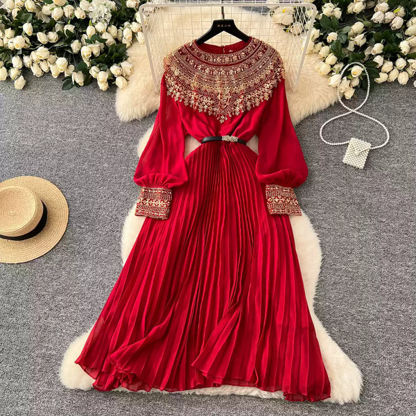Premium Rhinestone Studded Pleated Dress