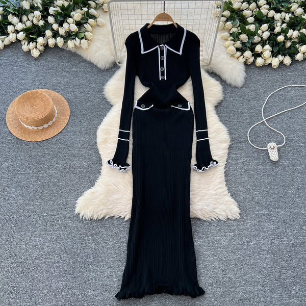 Vintage Color Blocking Knitted Dress