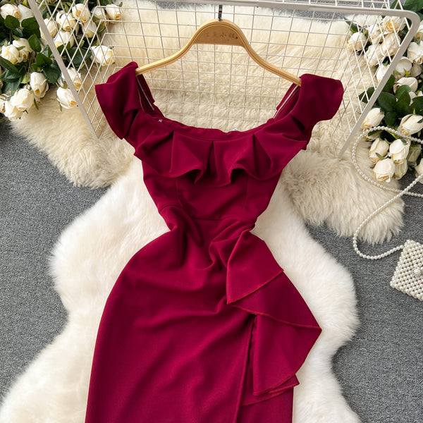 Premium Ruffled Patchwork Slim Dress