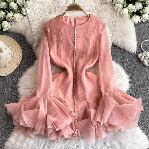Round Collar Ruffled Pendulum Dress