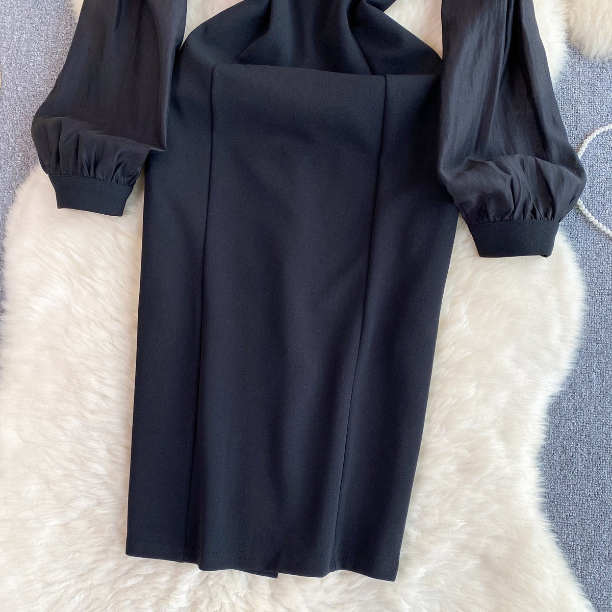 Square Neckline Black Mesh Dress