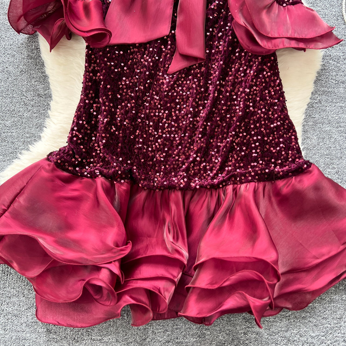 High-end Sequined Ruffled Hem Dress
