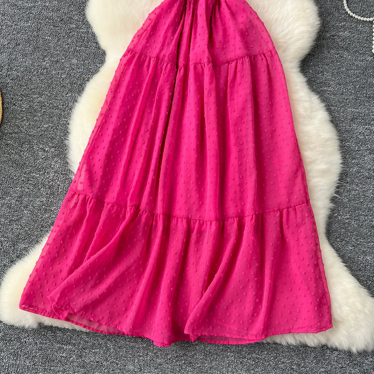 Solid Color Puffy Sleeve Ruffled Dress