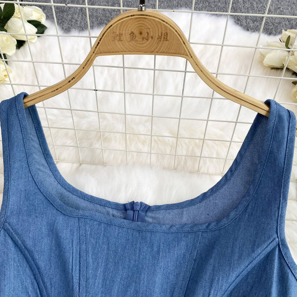 3d Knotted Denim Floral Slip Dress