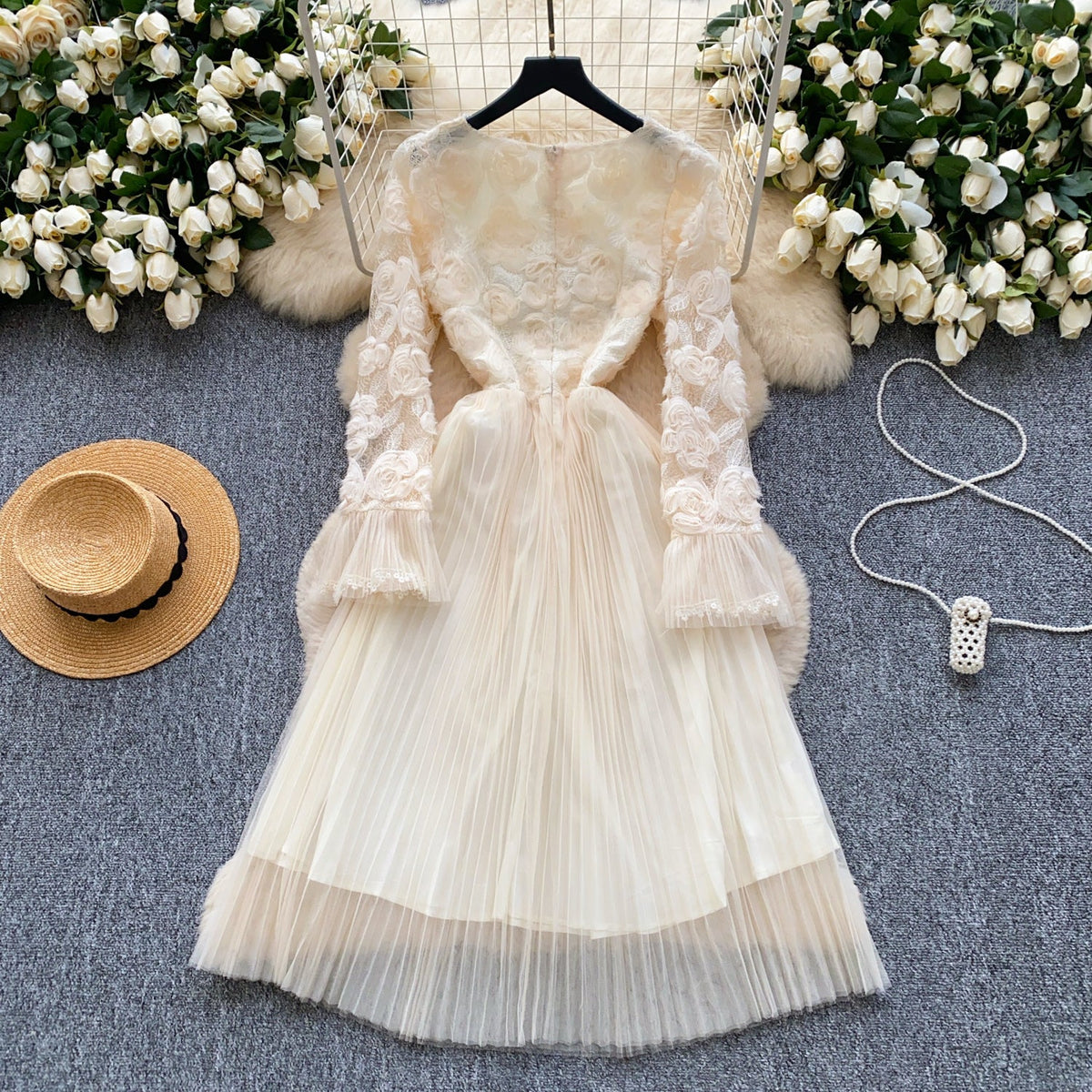 3D Floral Patchwork Mesh Dress