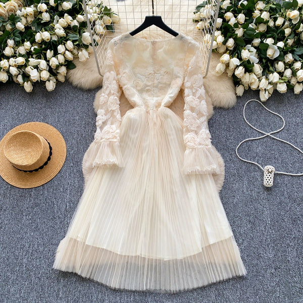 3D Floral Patchwork Mesh Dress