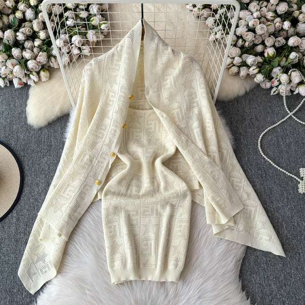 Loose Shawl&Slip Dress Embroidered 2Pcs