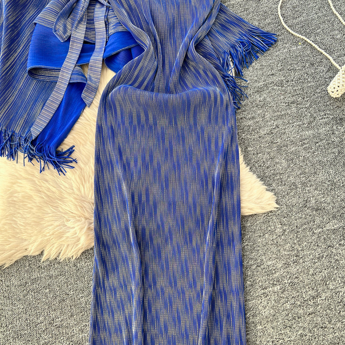 Beaded Fringed Cardigan & Vest Dress 2Pcs