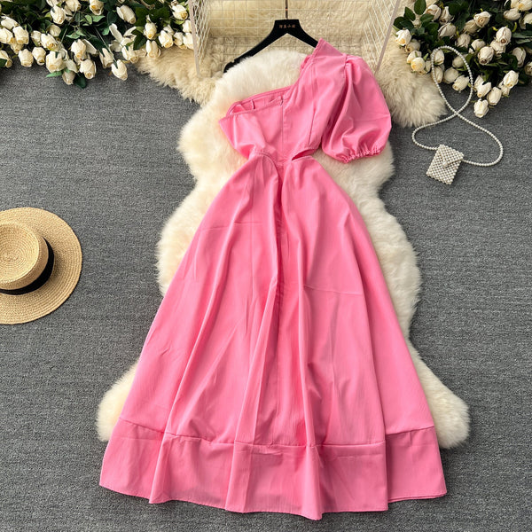 3D Floral One-shoulder Hollowed Dress