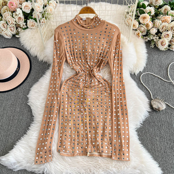 Premium Rhinestone Studded Zipped Dress