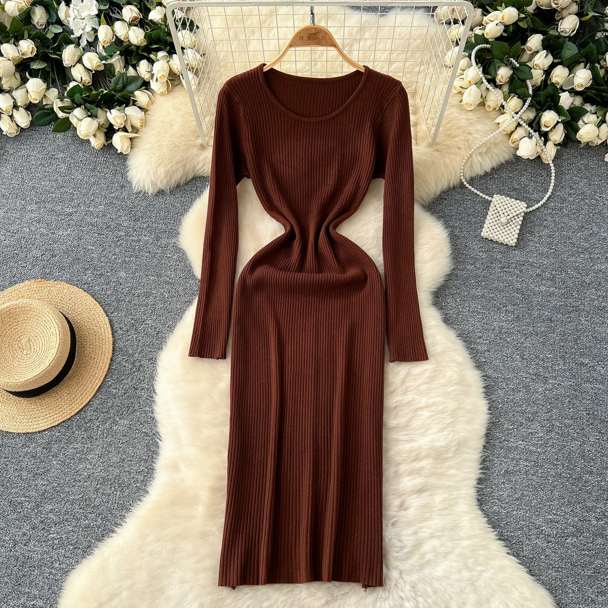Simple Design Elastic Knitted Dress