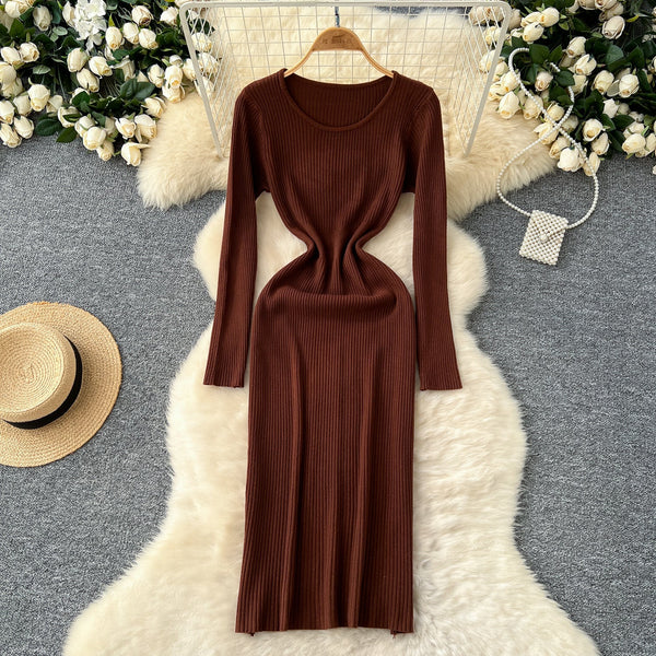 Simple Design Elastic Knitted Dress