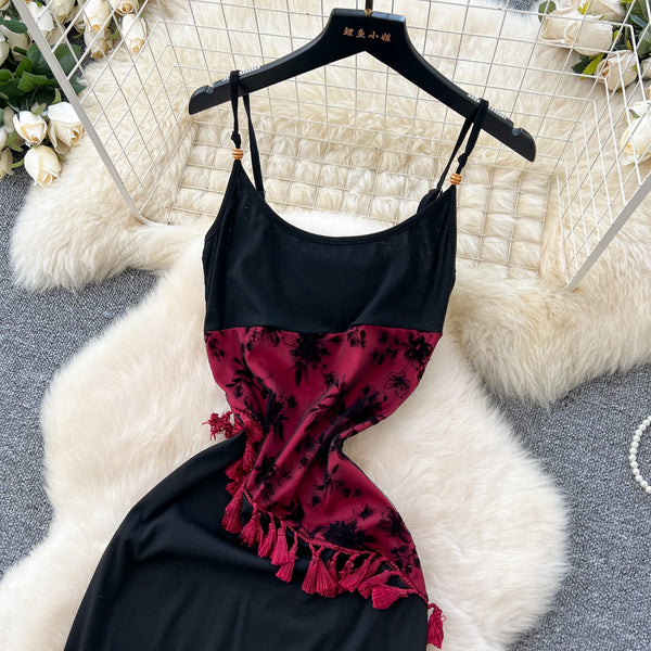Vintage Fringed Patchwork Suede Dress