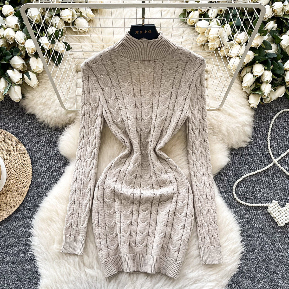 Niche Twisted Knit Backless Sweater Dress
