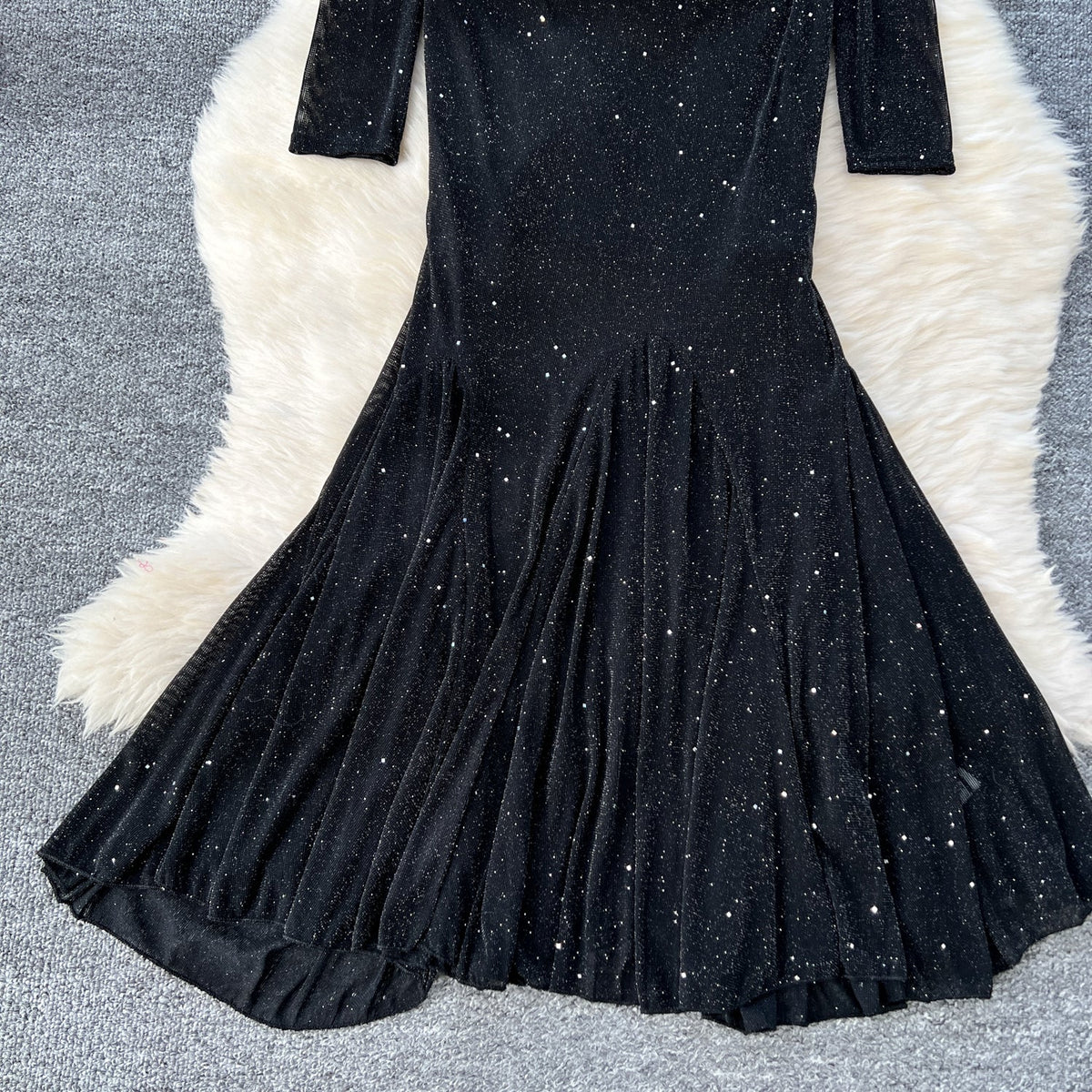 Off-shoulder Sequined Black Dress