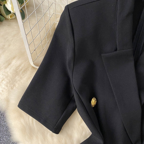 Suit Collar Double-breasted Black Dress