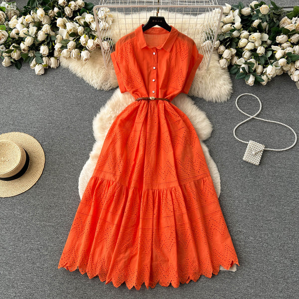 Niche Hollowed Patchwork Shirt Dress