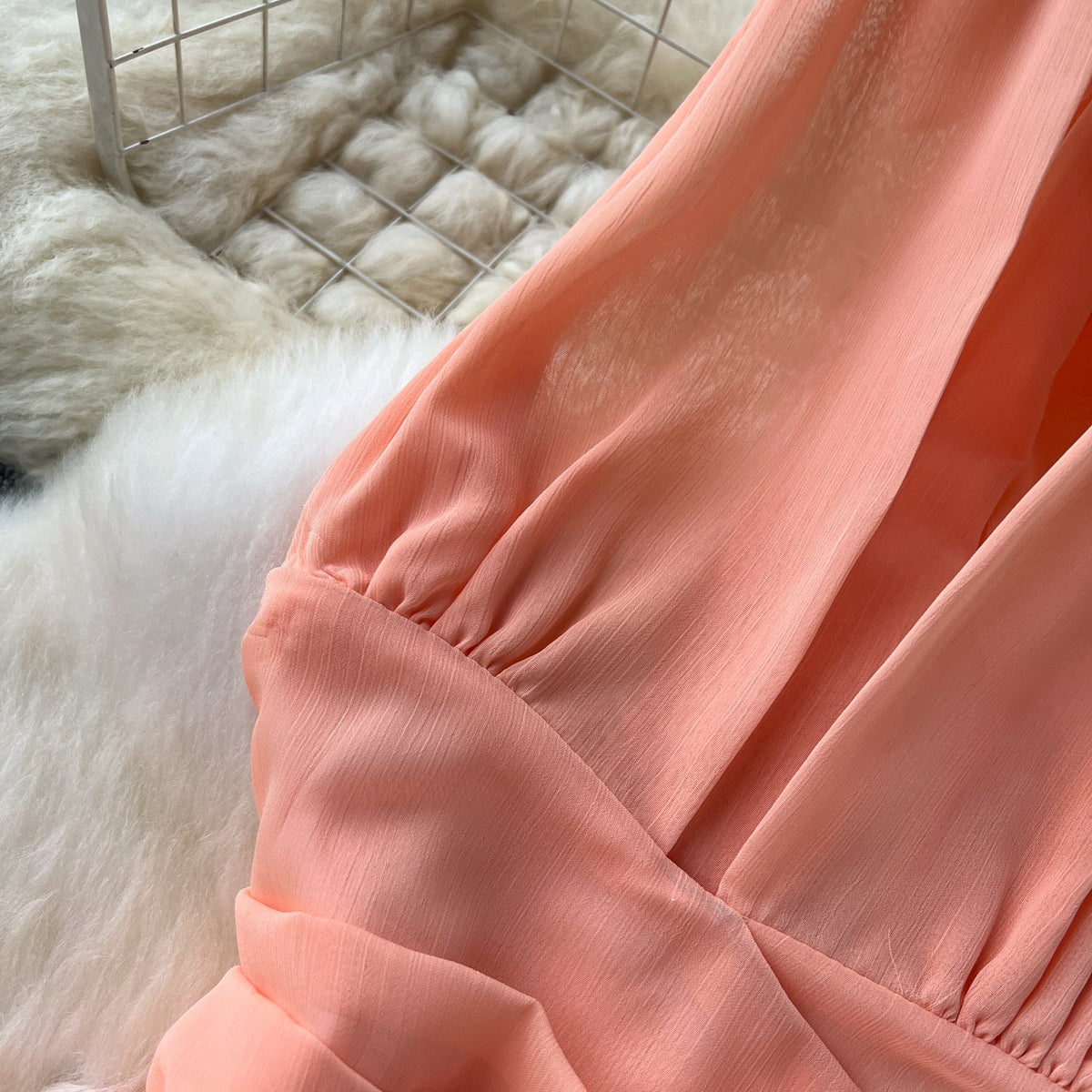 Orange Sleeveless Halter Chiffon Dress