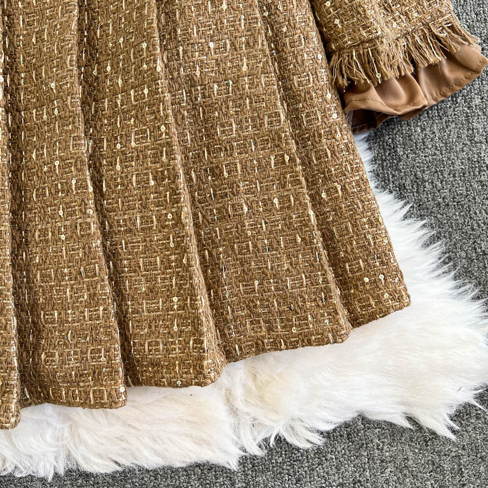 Faux Two-pieces Khaki Pleated Dress