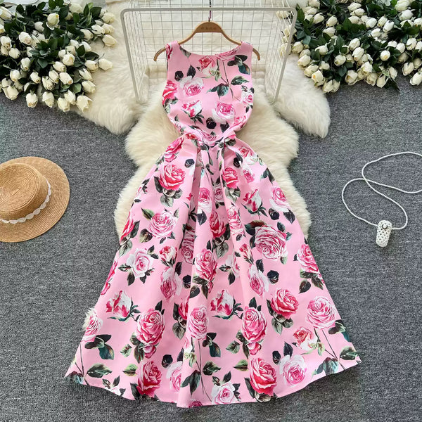 Vintage Sleeveless Floral Printed Dress