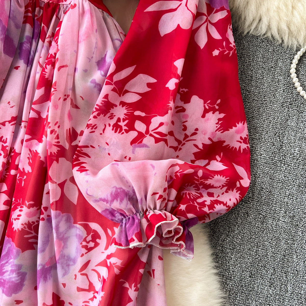 French Style Flared Sleeve Floral Dress
