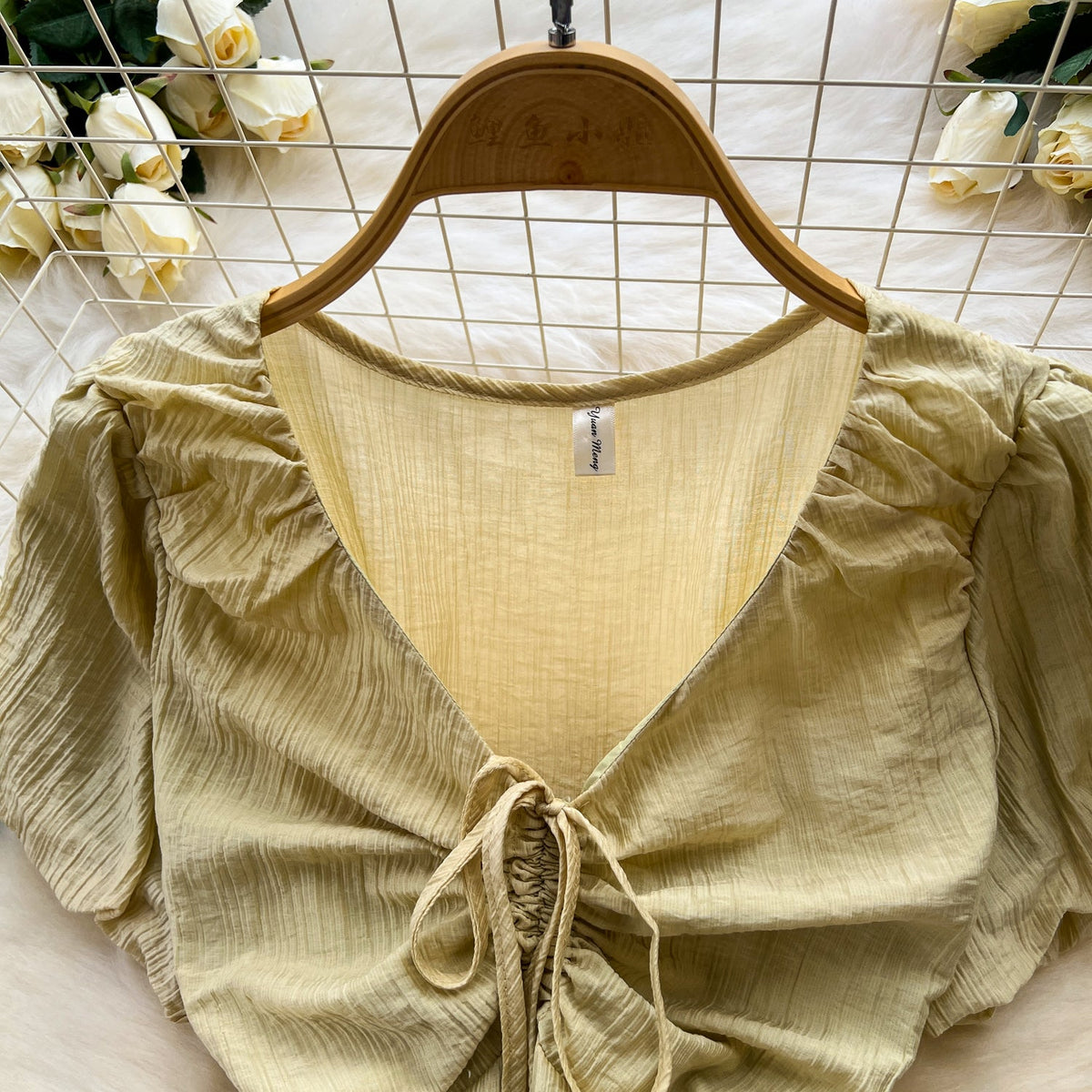 Mori Puffy Sleeve Drawstring Chiffon Dress