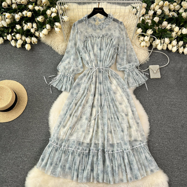 Elegant Sequined Floral Chiffon Dress