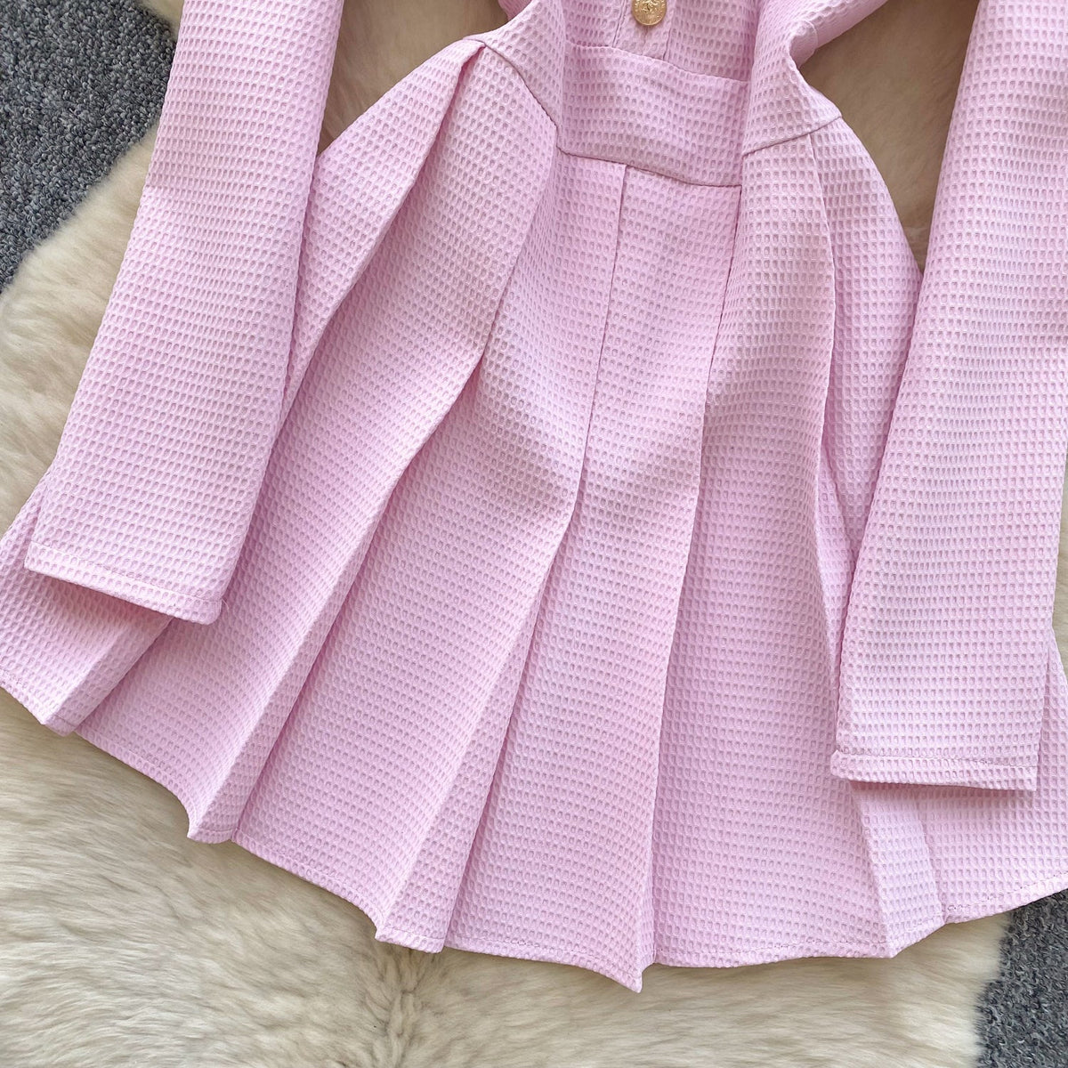 Vintage Lapeled Pleated Shirt Dress