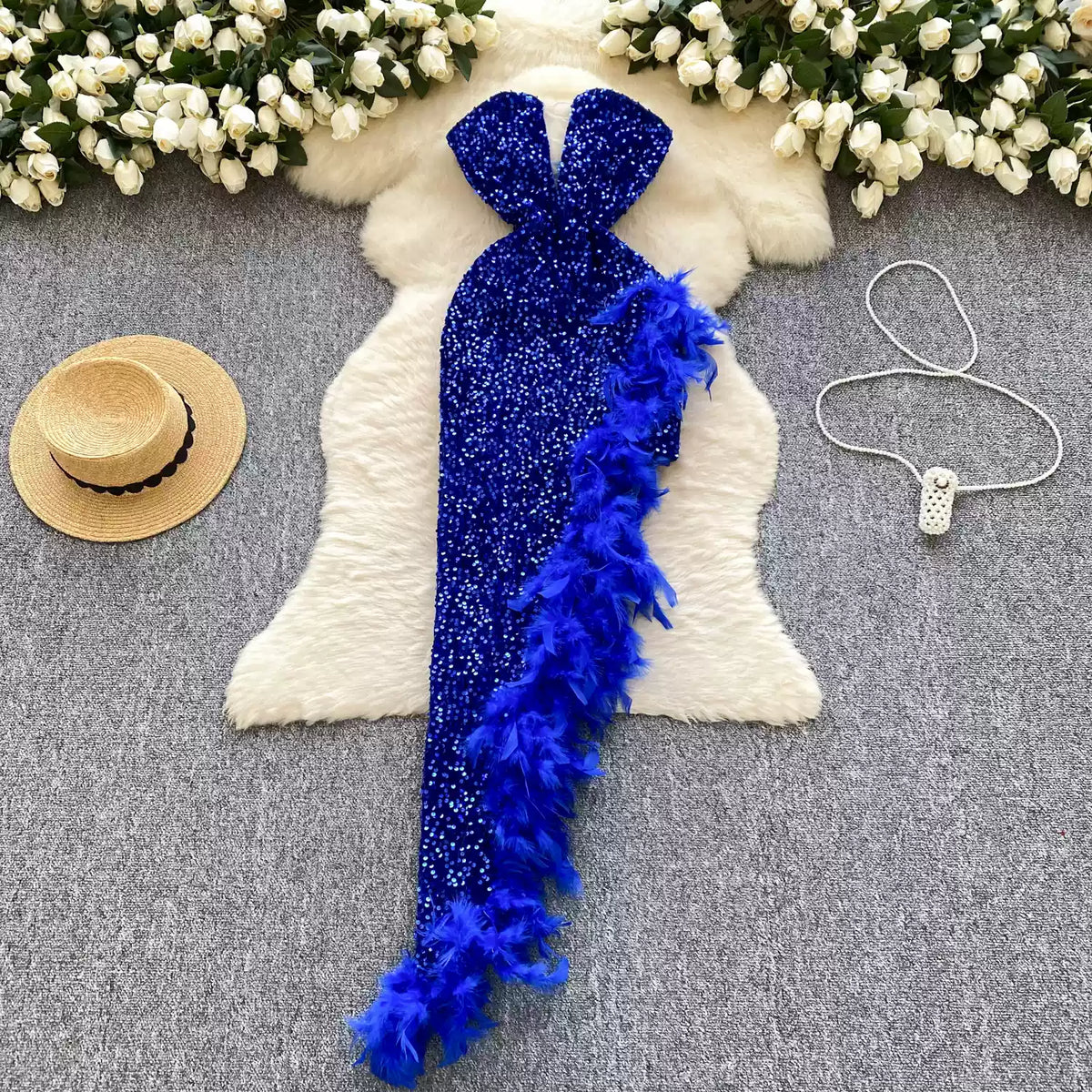 Irregular Design Sequined Velvet Dress