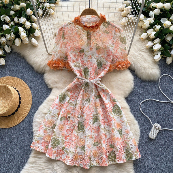 Vintage Beaded Colorful Floral Dress