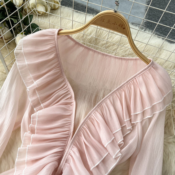 Fairy Pink Ruffled Chiffon Dress