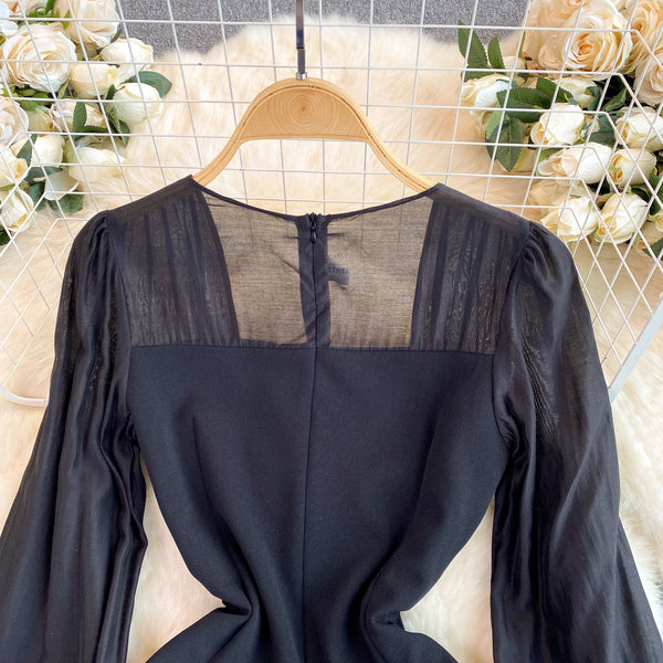 Square Neckline Black Mesh Dress