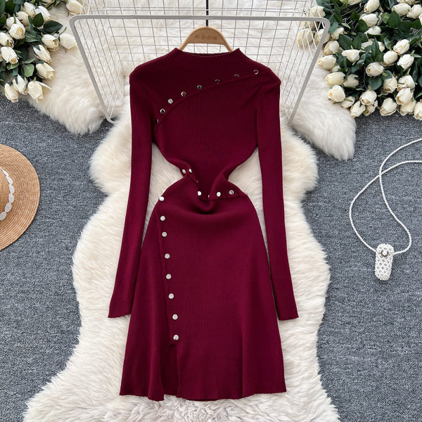 Half Turtleneck Metal Button Knitted Dress